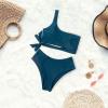 imageMOOSLOVER Women One Shoulder High Waisted Bikini Tie High Cut Two Piece SwimsuitsNavy Blue