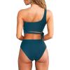 imageMOOSLOVER Women One Shoulder High Waisted Bikini Tie High Cut Two Piece SwimsuitsNavy Blue