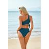 imageMOOSLOVER Women One Shoulder High Waisted Bikini Tie High Cut Two Piece SwimsuitsNavy Blue