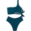 imageMOOSLOVER Women One Shoulder High Waisted Bikini Tie High Cut Two Piece SwimsuitsNavy Blue