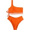 imageMOOSLOVER Women One Shoulder High Waisted Bikini Tie High Cut Two Piece SwimsuitsOrange