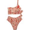 imageMOOSLOVER Women One Shoulder High Waisted Bikini Tie High Cut Two Piece SwimsuitsOrange Flower