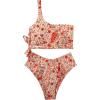 imageMOOSLOVER Women One Shoulder High Waisted Bikini Tie High Cut Two Piece SwimsuitsOrange Flower