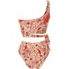 imageMOOSLOVER Women One Shoulder High Waisted Bikini Tie High Cut Two Piece SwimsuitsOrange Flower