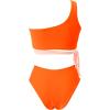 imageMOOSLOVER Women One Shoulder High Waisted Bikini Tie High Cut Two Piece SwimsuitsOrange17