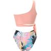 imageMOOSLOVER Women One Shoulder High Waisted Bikini Tie High Cut Two Piece SwimsuitsPink Flower