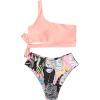 imageMOOSLOVER Women One Shoulder High Waisted Bikini Tie High Cut Two Piece SwimsuitsPink Flower