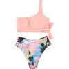 imageMOOSLOVER Women One Shoulder High Waisted Bikini Tie High Cut Two Piece SwimsuitsPink Flower