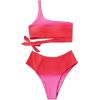 imageMOOSLOVER Women One Shoulder High Waisted Bikini Tie High Cut Two Piece SwimsuitsPink Gradient