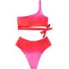 imageMOOSLOVER Women One Shoulder High Waisted Bikini Tie High Cut Two Piece SwimsuitsPink Gradient