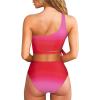 imageMOOSLOVER Women One Shoulder High Waisted Bikini Tie High Cut Two Piece SwimsuitsPink Gradient