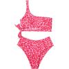 imageMOOSLOVER Women One Shoulder High Waisted Bikini Tie High Cut Two Piece SwimsuitsPink Leopard
