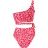 imageMOOSLOVER Women One Shoulder High Waisted Bikini Tie High Cut Two Piece SwimsuitsPink Leopard