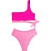 imageMOOSLOVER Women One Shoulder High Waisted Bikini Tie High Cut Two Piece SwimsuitsPink Rose15