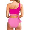 imageMOOSLOVER Women One Shoulder High Waisted Bikini Tie High Cut Two Piece SwimsuitsPink Rose15