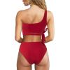 imageMOOSLOVER Women One Shoulder High Waisted Bikini Tie High Cut Two Piece SwimsuitsRed