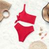 imageMOOSLOVER Women One Shoulder High Waisted Bikini Tie High Cut Two Piece SwimsuitsRed