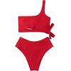 imageMOOSLOVER Women One Shoulder High Waisted Bikini Tie High Cut Two Piece SwimsuitsRed