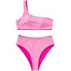 imageMOOSLOVER Women One Shoulder High Waisted Bikini Tie High Cut Two Piece SwimsuitsRose Pink015