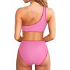 imageMOOSLOVER Women One Shoulder High Waisted Bikini Tie High Cut Two Piece SwimsuitsRose Pink015