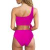 imageMOOSLOVER Women One Shoulder High Waisted Bikini Tie High Cut Two Piece SwimsuitsRose Red