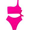 imageMOOSLOVER Women One Shoulder High Waisted Bikini Tie High Cut Two Piece SwimsuitsRose Red