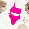 imageMOOSLOVER Women One Shoulder High Waisted Bikini Tie High Cut Two Piece SwimsuitsRose Red