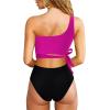 imageMOOSLOVER Women One Shoulder High Waisted Bikini Tie High Cut Two Piece SwimsuitsRose Redblack