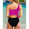 imageMOOSLOVER Women One Shoulder High Waisted Bikini Tie High Cut Two Piece SwimsuitsRose Redblack