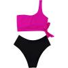 imageMOOSLOVER Women One Shoulder High Waisted Bikini Tie High Cut Two Piece SwimsuitsRose Redblack