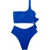 imageMOOSLOVER Women One Shoulder High Waisted Bikini Tie High Cut Two Piece SwimsuitsRoyal Blue