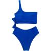 imageMOOSLOVER Women One Shoulder High Waisted Bikini Tie High Cut Two Piece SwimsuitsRoyal Blue
