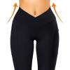 imageMOOSLOVER Women V Cross Waist Butt Lifting Leggings with Pockets High Waisted Yoga Pants2 Black713