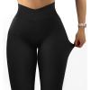 imageMOOSLOVER Women V Cross Waist Butt Lifting Leggings with Pockets High Waisted Yoga PantsBlack