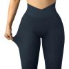 imageMOOSLOVER Women V Cross Waist Butt Lifting Leggings with Pockets High Waisted Yoga PantsBlue Ashes