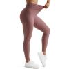 imageMOOSLOVER Women V Cross Waist Butt Lifting Leggings with Pockets High Waisted Yoga PantsRosy Brownruched Side