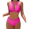 imageMOOSLOVER Women Mesh High Neck Bikini Sets High Waisted Two Piece Swimsuit Bathing Suits2 Pink