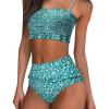 imageMOOSLOVER Womens Shirred Bandeau Bikini Top High Waisted Bottom 2 Piece Swimsuits Bikini SetFlower2
