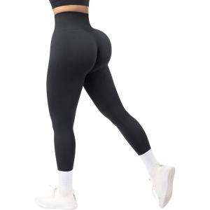 imageMOOSLOVER Seamless Butt Lifting Workout Leggings for Women High Waist Yoga Pants Compression Contour Tights1 Black