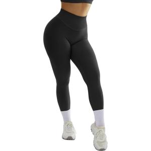 imageMOOSLOVER Seamless Butt Lifting Workout Leggings for Women High Waist Yoga Pants Compression Contour TightsBblack Strong Tummy Control008