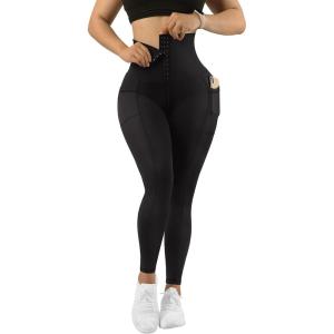 imageMOOSLOVER Women Corset High Waisted Leggings with Pockets Tummy Control Body Shaper Yoga Pants1 Black871