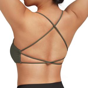 imageMOOSLOVER Women Strappy Sports Bra Crisscross Back Yoga Bras Padded Backless Medium Support Tops2 Army Greenopen Back