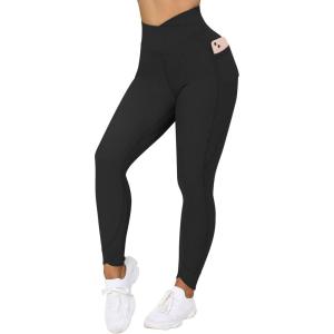 imageMOOSLOVER Women V Cross Waist Butt Lifting Leggings with Pockets High Waisted Yoga Pants3 Black980