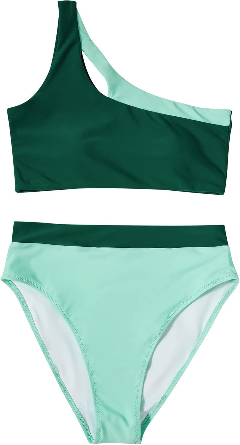 imageMOOSLOVER Women Cutout One Shoulder High Waisted Bikini High Cut Two Piece SwimsuitsDark Green14