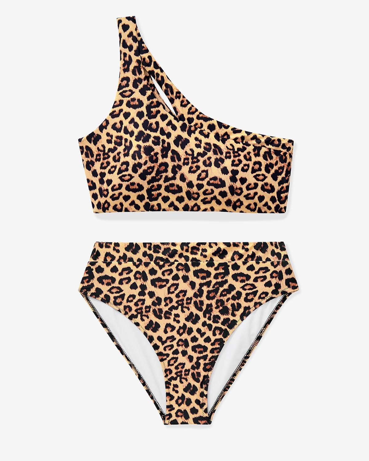 imageMOOSLOVER Women Cutout One Shoulder High Waisted Bikini High Cut Two Piece SwimsuitsLeopard24