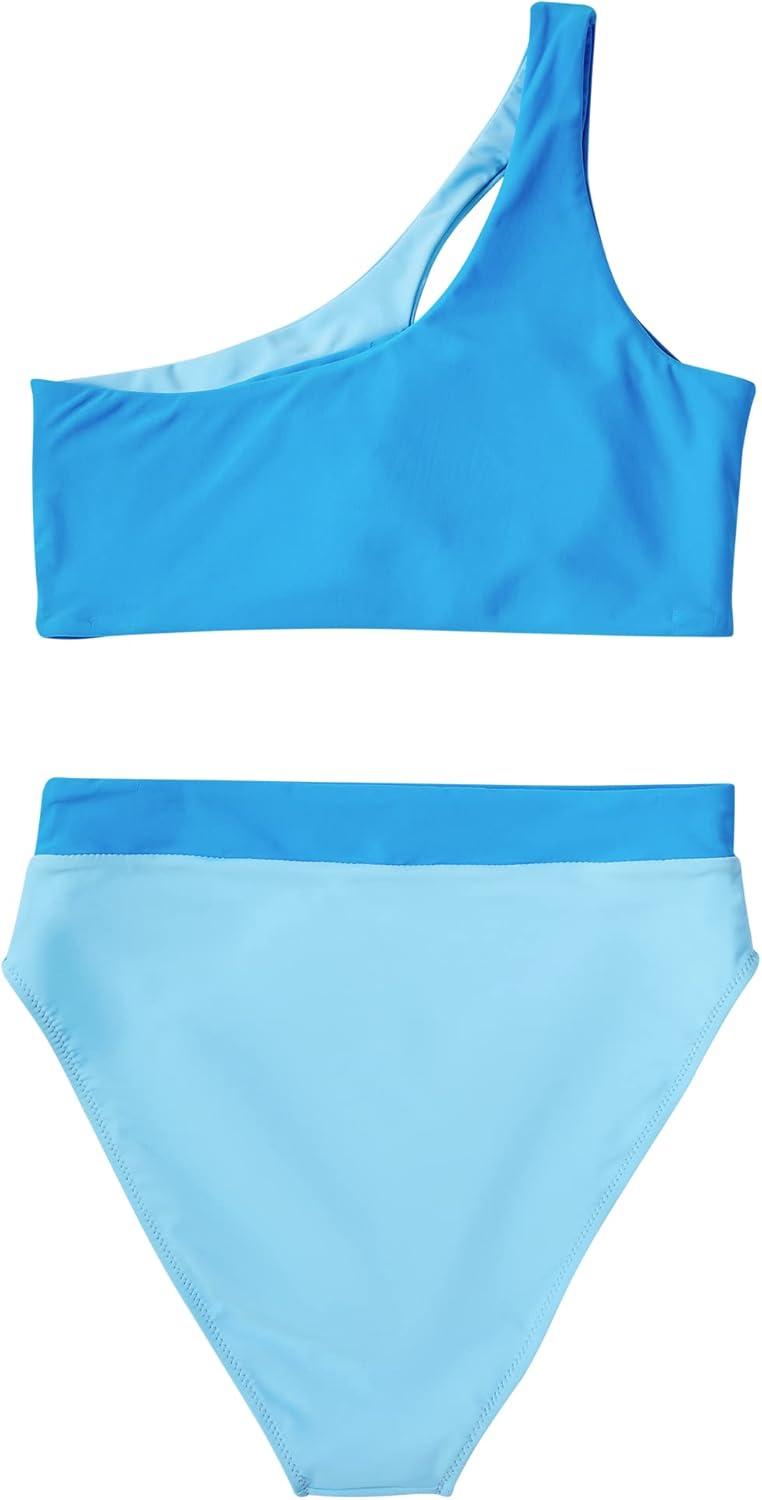 imageMOOSLOVER Women Cutout One Shoulder High Waisted Bikini High Cut Two Piece SwimsuitsLight Blue