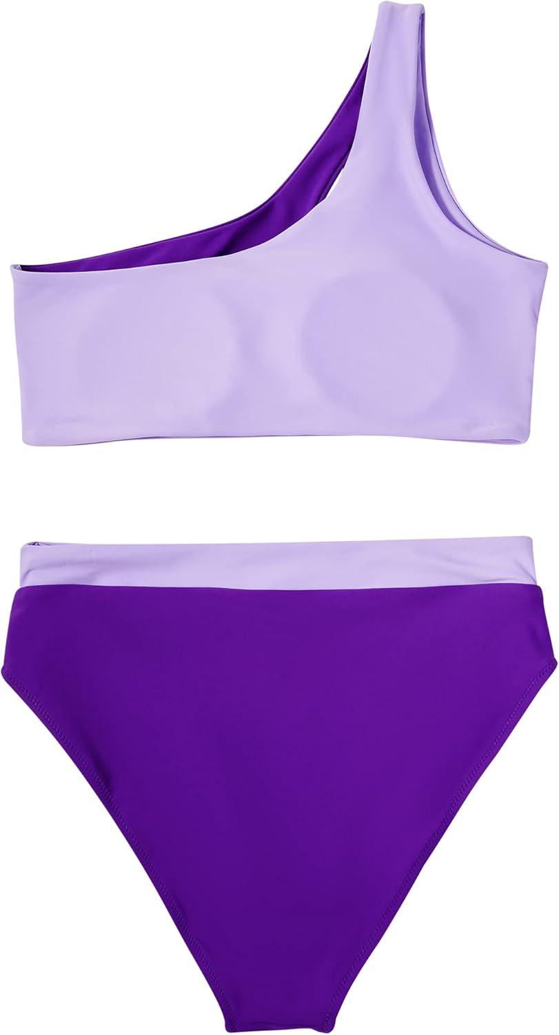 imageMOOSLOVER Women Cutout One Shoulder High Waisted Bikini High Cut Two Piece SwimsuitsLight Purple11