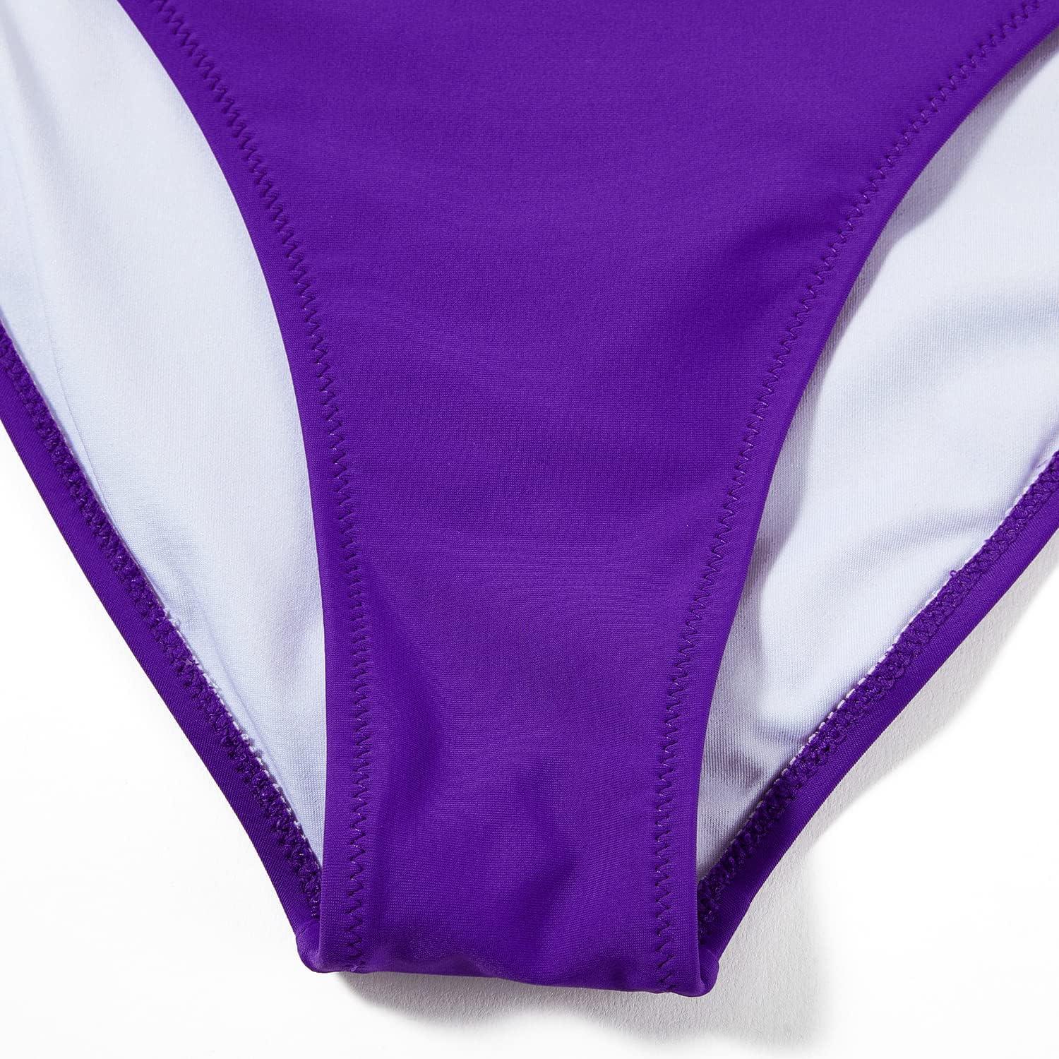 imageMOOSLOVER Women Cutout One Shoulder High Waisted Bikini High Cut Two Piece SwimsuitsLight Purple11