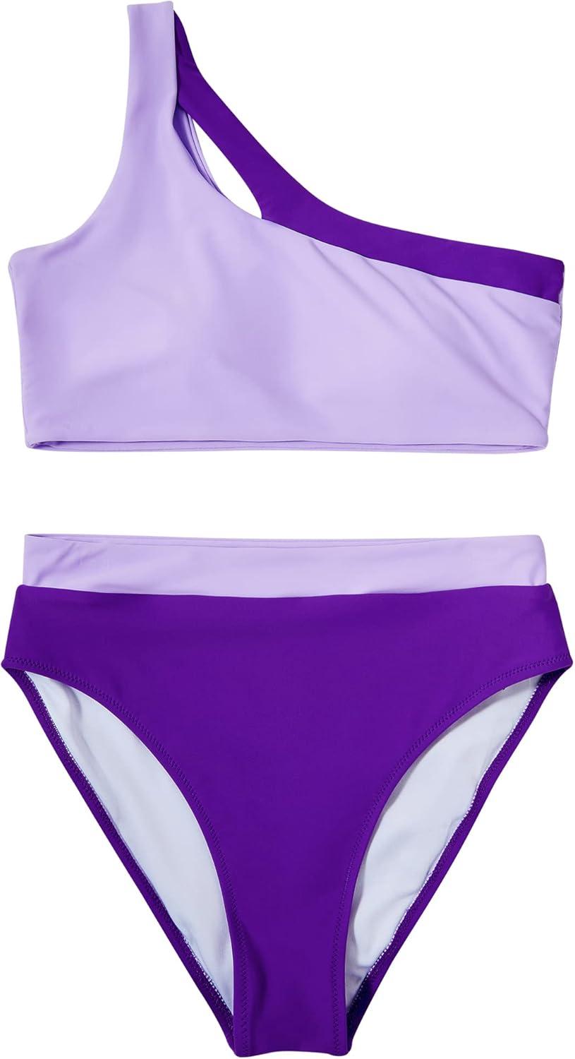imageMOOSLOVER Women Cutout One Shoulder High Waisted Bikini High Cut Two Piece SwimsuitsLight Purple11