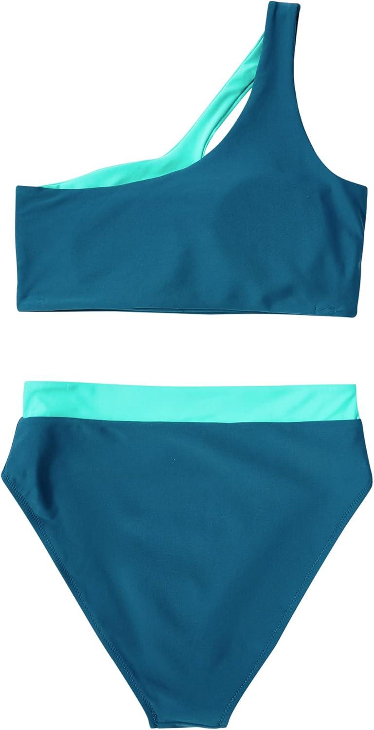 imageMOOSLOVER Women Cutout One Shoulder High Waisted Bikini High Cut Two Piece SwimsuitsNavy Blue